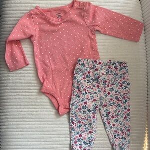 Carter's Coral Dot Onesie and Floral Pants Set